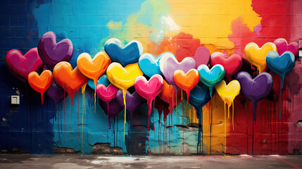 graffiti on wall,graffiti wall abstract background, artistic pop art heart background backdrop