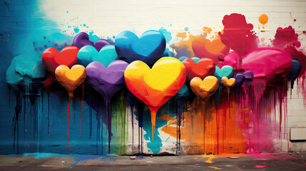 graffiti on wall,graffiti wall abstract background, artistic pop art heart background backdrop - obrazy, fototapety, plakaty