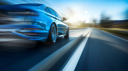 motion blur view of a car running at high speed on motorway