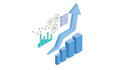 Isometric work growth and graph.on white background.3D design.isometric vector design Illustration.