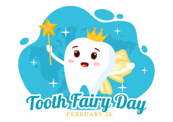 National Tooth Fairy Day Vector Illustration with Little Girl to Help Kids for Dental Treatment Fit in Flat Cartoon Background Design