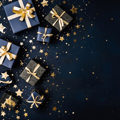 Christmas present gift boxes on a dark background