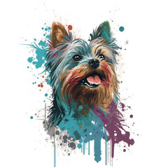 Happy Yorkshire Terrier puppy looking forward panting 