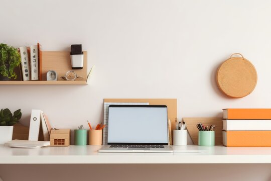Home office desk. Creative workspace. Mock up, Generative AI