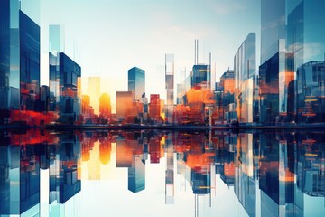city buildings skyline in contemporary color style and futuristic effect. Real estate and real estate development,