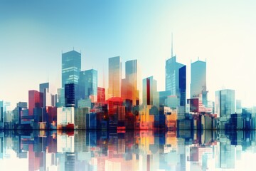 city buildings skyline in contemporary color style and futuristic effect. Real estate and real estate development, - obrazy, fototapety, plakaty