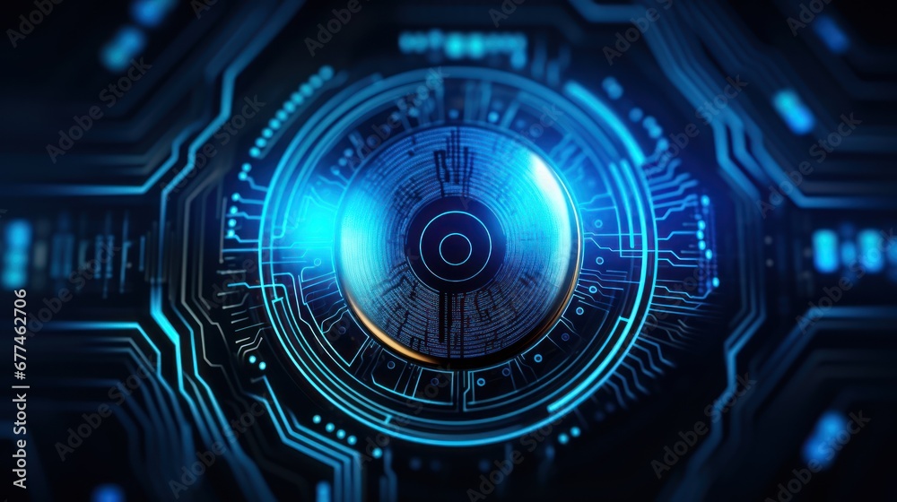 Fototapete Cyber security network. Technology background animated cyber security system padlock with fingerprint icon.computer crime.