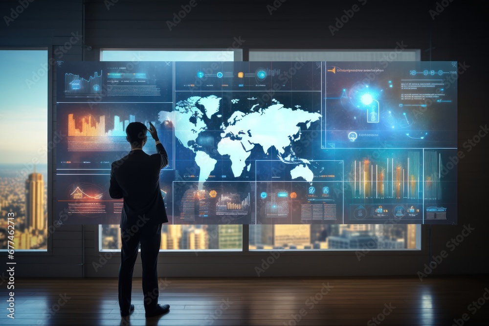 Aufkleber Data science, business analysis and strategy, big data concept.Business teamwork analyzing financial graph on virtual touch screen, futuristic technology solution.