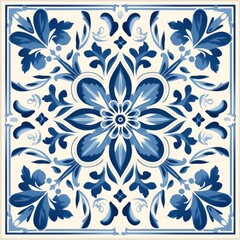 Pattern of azulejos tiles. Illustration style.  - obrazy, fototapety, plakaty
