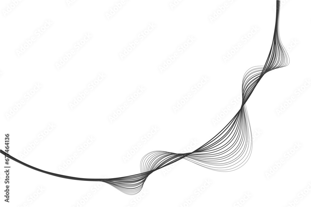 Fototapete Abstract round curve by lines wavy flowing black gradient isolated on transparent background. Vector in concept modern, technology, science, music.