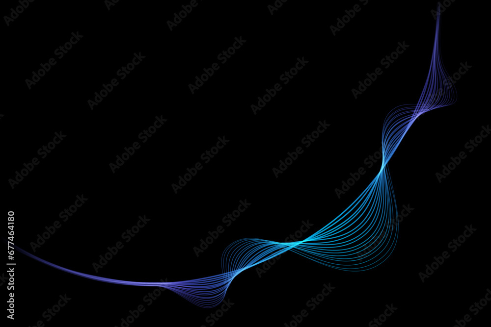 Aufkleber Abstract round curve by lines wavy flowing colorful blue green gradient isolated on black background. Vector in concept modern, technology, science, music.