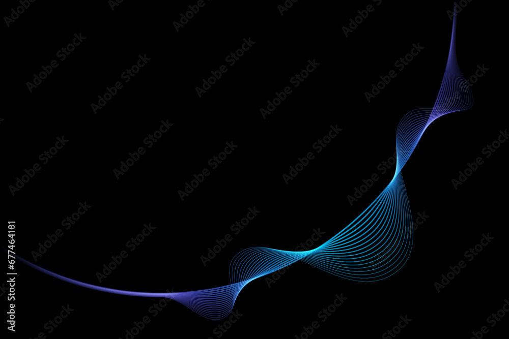 Poster Abstract round curve by lines wavy flowing colorful blue green gradient isolated on black background. Vector in concept modern, technology, science, music.