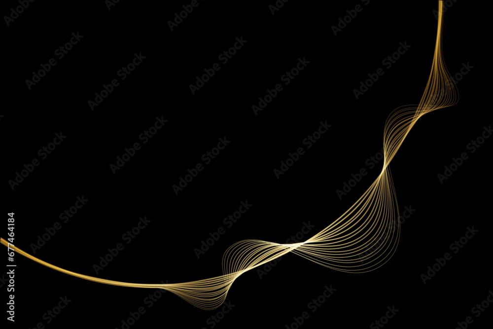 Poster Abstract round curve by lines wavy flowing gold gradient isolated on black background. Vector in concept luxury, modern, technology, science, music.