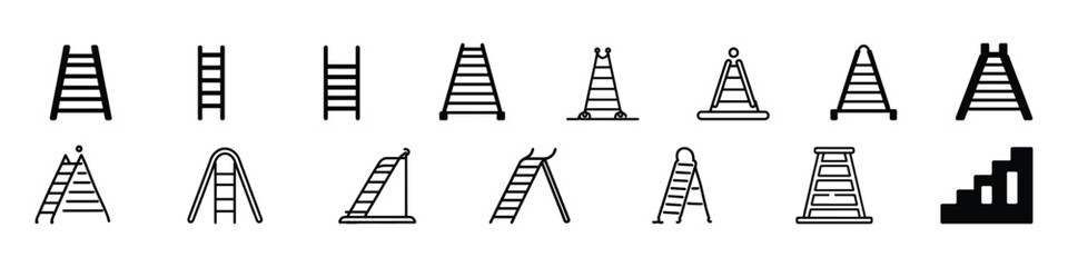 ladder icon, Stairs Icon, Step ladder icons set simple vector. Home metal. Stairway wooden, Line metal ladder icon outline vector. Wood step. Stair up, Step ladder icon. Painter ladder icon, Wood cons