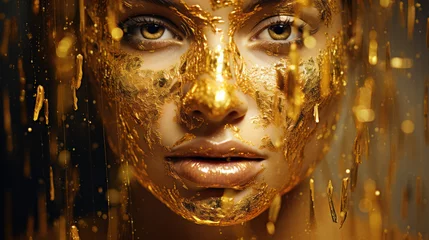 Foto op Canvas portrait of a person in liquid gold, face covers with liquid glittering gold © pankajsingh