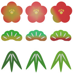 松、竹、梅のかわいいイラストセット