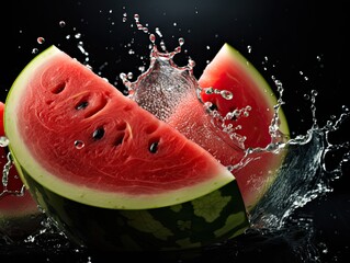 Fresh watermelon seamless background dropping in the water