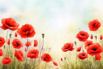 Obraz premium Red poppy flower field symbol for remembrance of death. Eternal peace