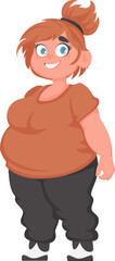 Fat woman posing and smiling. Cute overweight girl, body positivity theme. Cartoon style