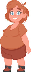 Fat woman posing and smiling. Cute overweight girl, body positivity theme. Cartoon style