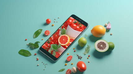 flat lay with vegetables and phone