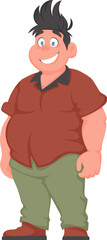 Fat man posing and smiling. Overweight guy is cute, body positivity theme. Cartoon style