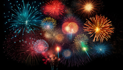 Fototapeta na wymiar Colorful fireworks on a black background