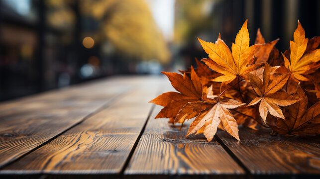 autumn leaves on wooden background HD 8K wallpaper Stock Photographic Image 