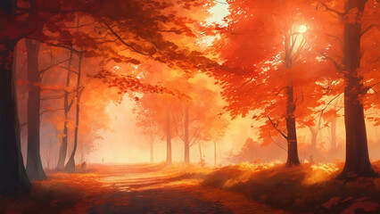 autumn forest in the fog generated ai
