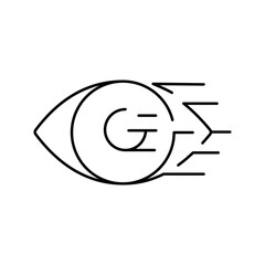 Eye with broken lines symbolizing vision impairment, vector line icon for diabetes medical documentation - obrazy, fototapety, plakaty