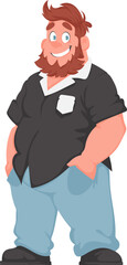 Fat man posing and smiling. Overweight guy is cute, body positivity theme. Cartoon style