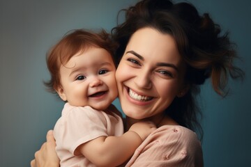 Family, motherhood, parenting. Mother and her baby child hugging and smiling