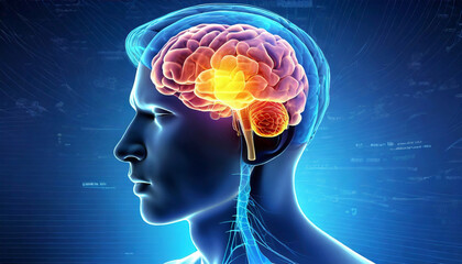 Obraz premium 3D Visualization Illustrating the Active Anatomy of the Human Brain, 3D Visualization Spotlight on the Active Dynamics of the Human Brain, Generative AI
