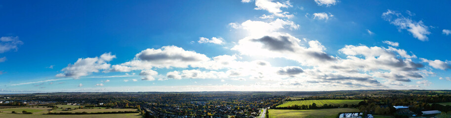 Fototapeta na wymiar Aerial Panoramic View of Letchworth City of England Great Britain.