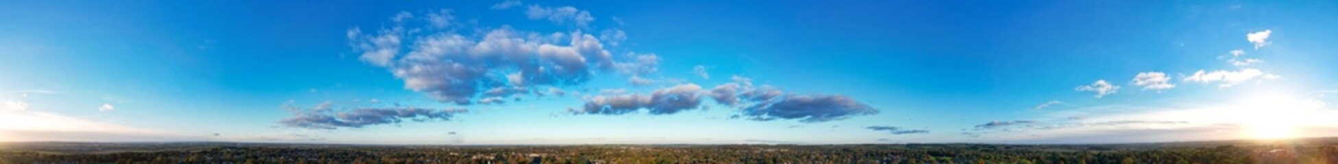Beautiful High Angle Panoramic View of Letchworth Garden City of England UK During Sunset. The...