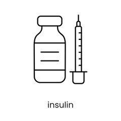 Insulin and syringe, vector line icon for educational materials about diabetes