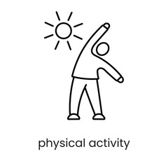 Physical activity, man doing exercises outdoors, vector line icon for educational materials about diabetes