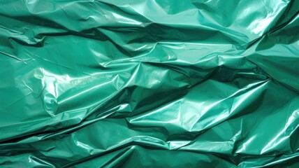 Crumpled foil texture background. Wrapping paper backdrop. Vibrant colors design. Green color.