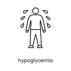 Hypoglycemia low blood sugar, symptom increased sweating, vector line icon for educational materials about diabetes