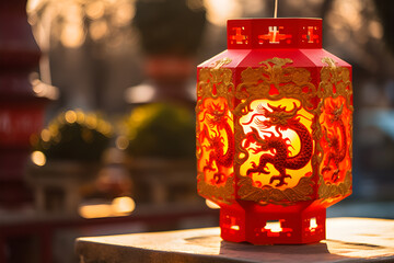 Chinese New year paper lanterns Square shape cylinder many colors. New Year's Day according...