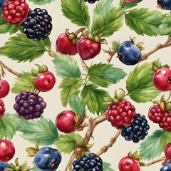 Fresh summer berries and mint mix pattern