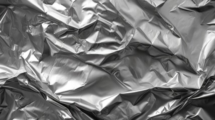 Crumpled foil texture background. Wrapping paper backdrop. Silver color.