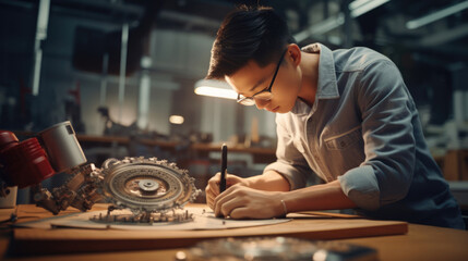 Southeast Asian students testing and fine-tuning a mechanical engineering project