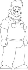 Black and white line art, Fat man posing and smiling. Overweight guy is cute, body positivity theme. Coloring style