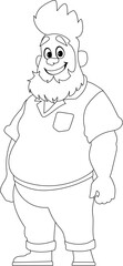 Black and white line art, Fat man posing and smiling. Overweight guy is cute, body positivity theme. Coloring style