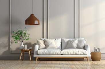 Chic Minimalist Living Room with Modern White Sofa and Elegant Decor