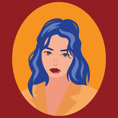 Explore the elegance of a minimalistic flat woman portrait illustration, capturing timeless beauty with clean lines and vibrant colors. Perfect for modern design projects and creative expressions
