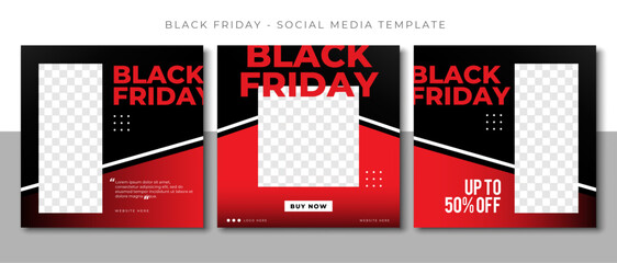 black friday fashion sale social media post template feed design, event promotion vector red banner - obrazy, fototapety, plakaty