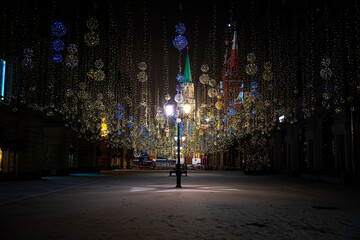 Christmas in Moscow. lantern is decorated for the new year against the background of the Moscow...