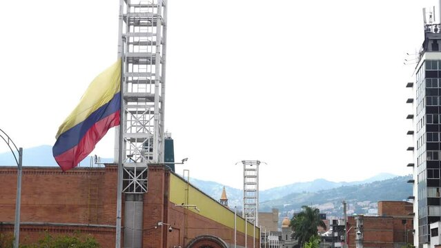 Colombian flag moved by the wind in Bogota